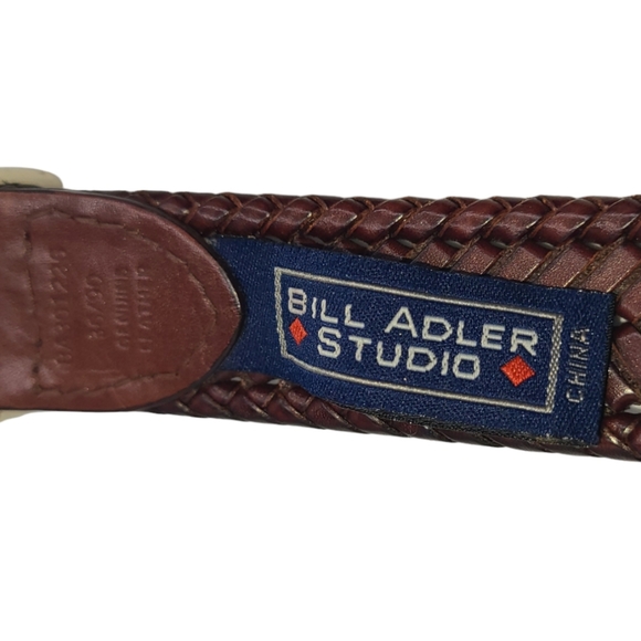 Bill Adler Studio Brown Genuine Leather Belt Woven Braid Silver Hardware Men 36 - Picture 3 of 14